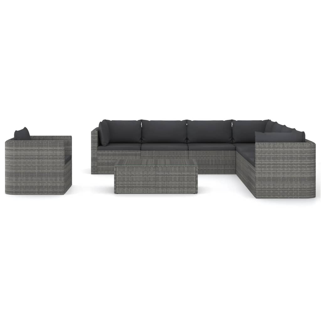 Set Divani da Giardino 9 pz con Cuscini in Polyrattan Grigio - homemem39