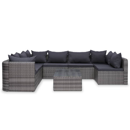 Set Divani da Giardino 9 pz con Cuscini in Polyrattan Grigio - homemem39