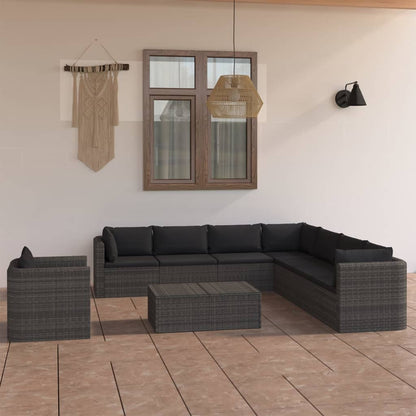 Set Divani da Giardino 9 pz con Cuscini in Polyrattan Grigio - homemem39