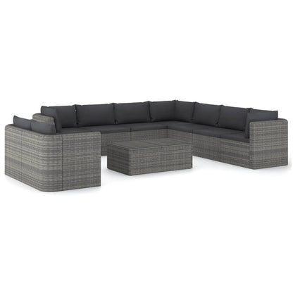 Set Divani da Giardino 10 pz con Cuscini in Polyrattan Grigio - homemem39