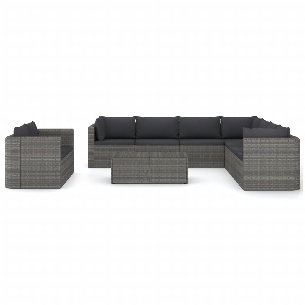 Set Divani da Giardino 10 pz con Cuscini in Polyrattan Grigio - homemem39