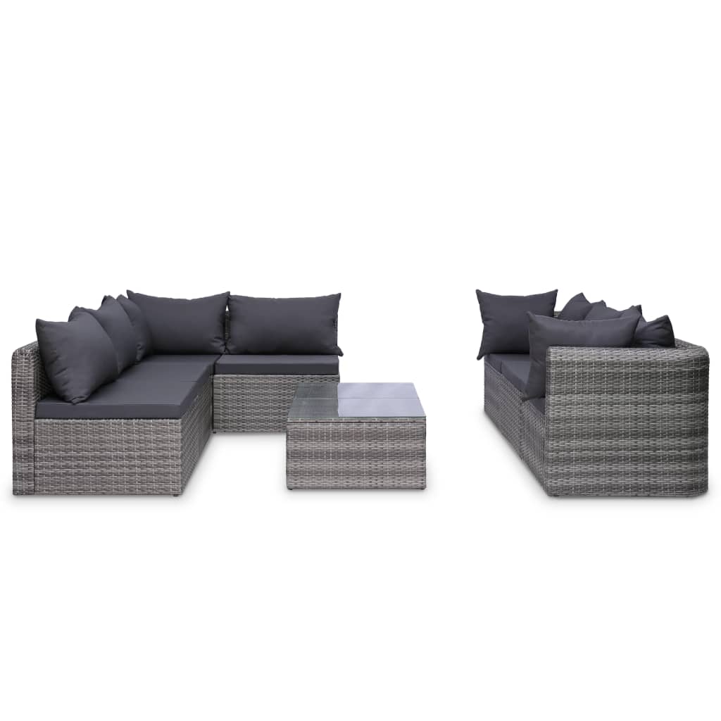 Set Divani da Giardino 10 pz con Cuscini in Polyrattan Grigio - homemem39