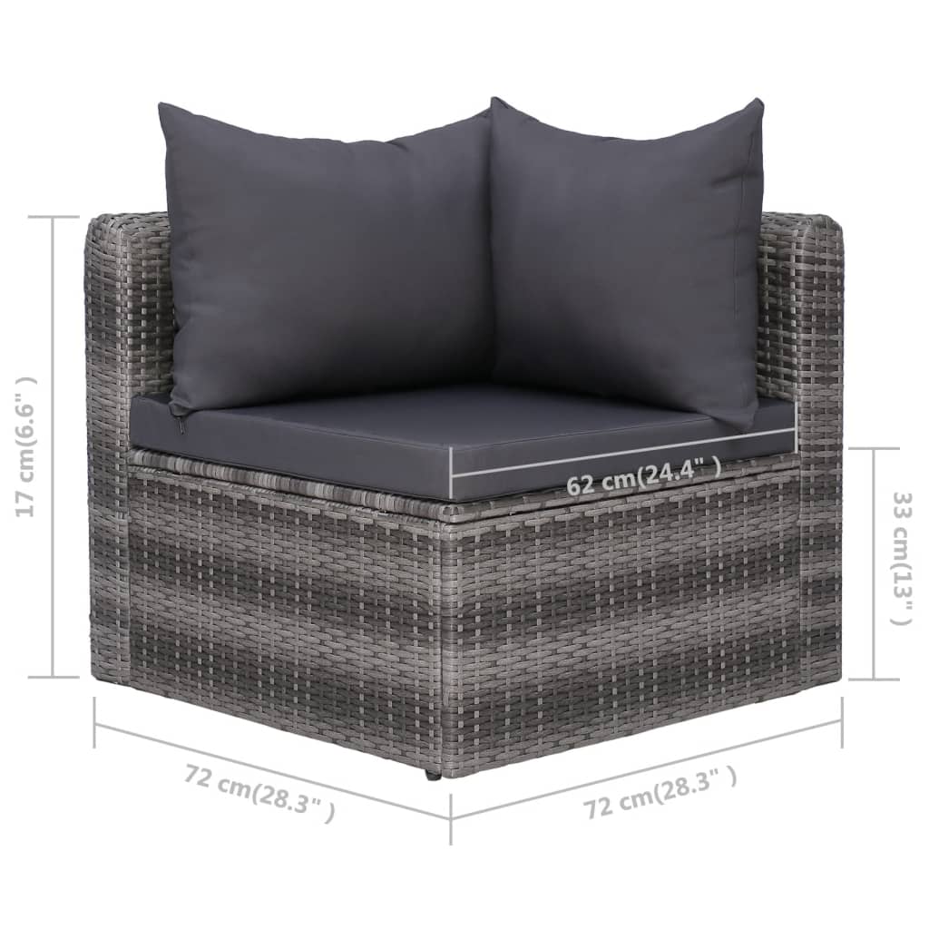 Set Divani da Giardino 10 pz con Cuscini in Polyrattan Grigio - homemem39