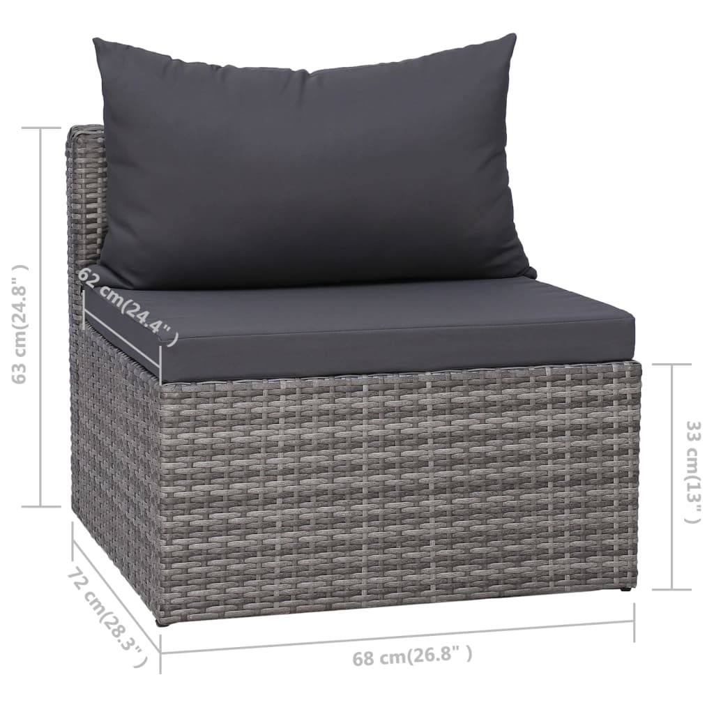 Set Divani da Giardino 10 pz con Cuscini in Polyrattan Grigio - homemem39