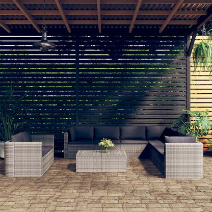 Set Divani da Giardino 10 pz con Cuscini in Polyrattan Grigio - homemem39