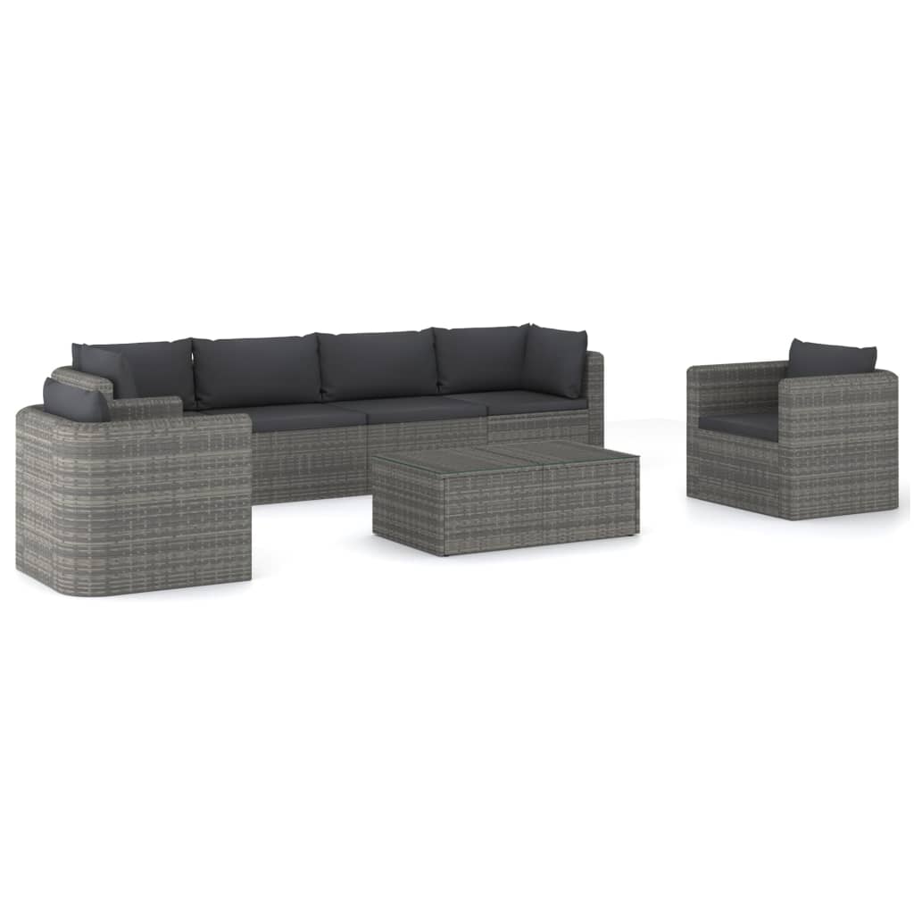 Set Divani da Giardino 7 pz con Cuscini in Polyrattan Grigio - homemem39