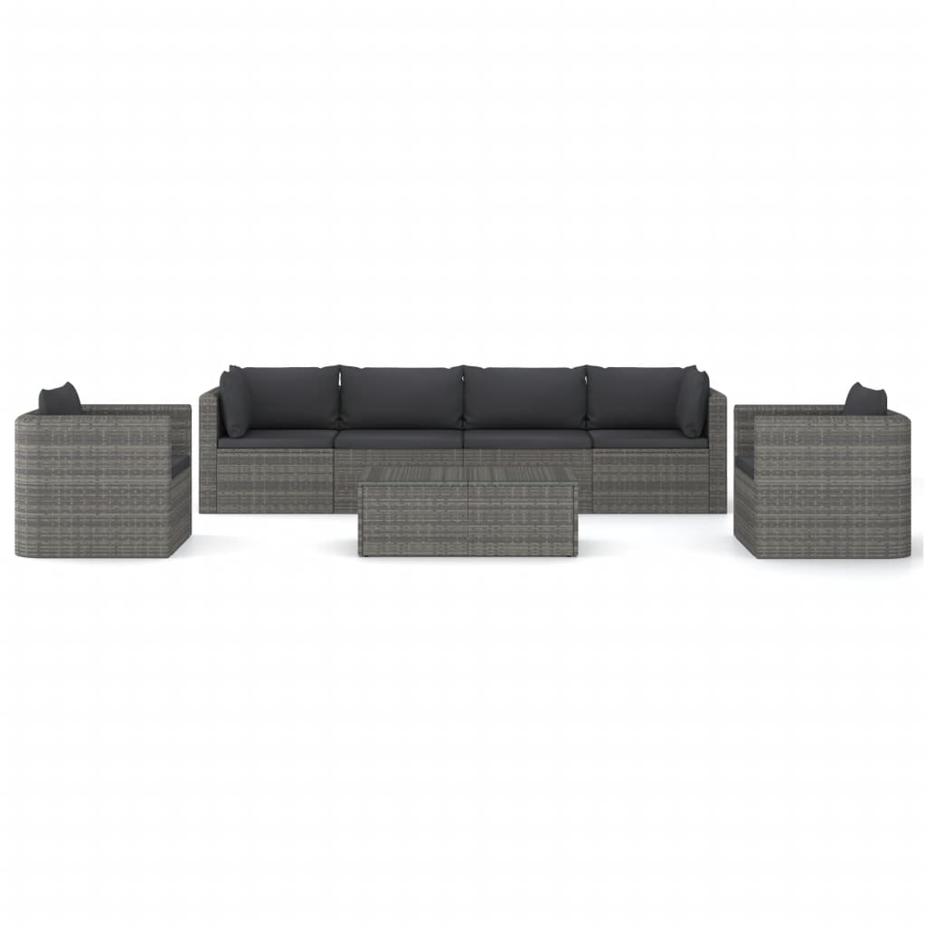 Set Divani da Giardino 7 pz con Cuscini in Polyrattan Grigio - homemem39