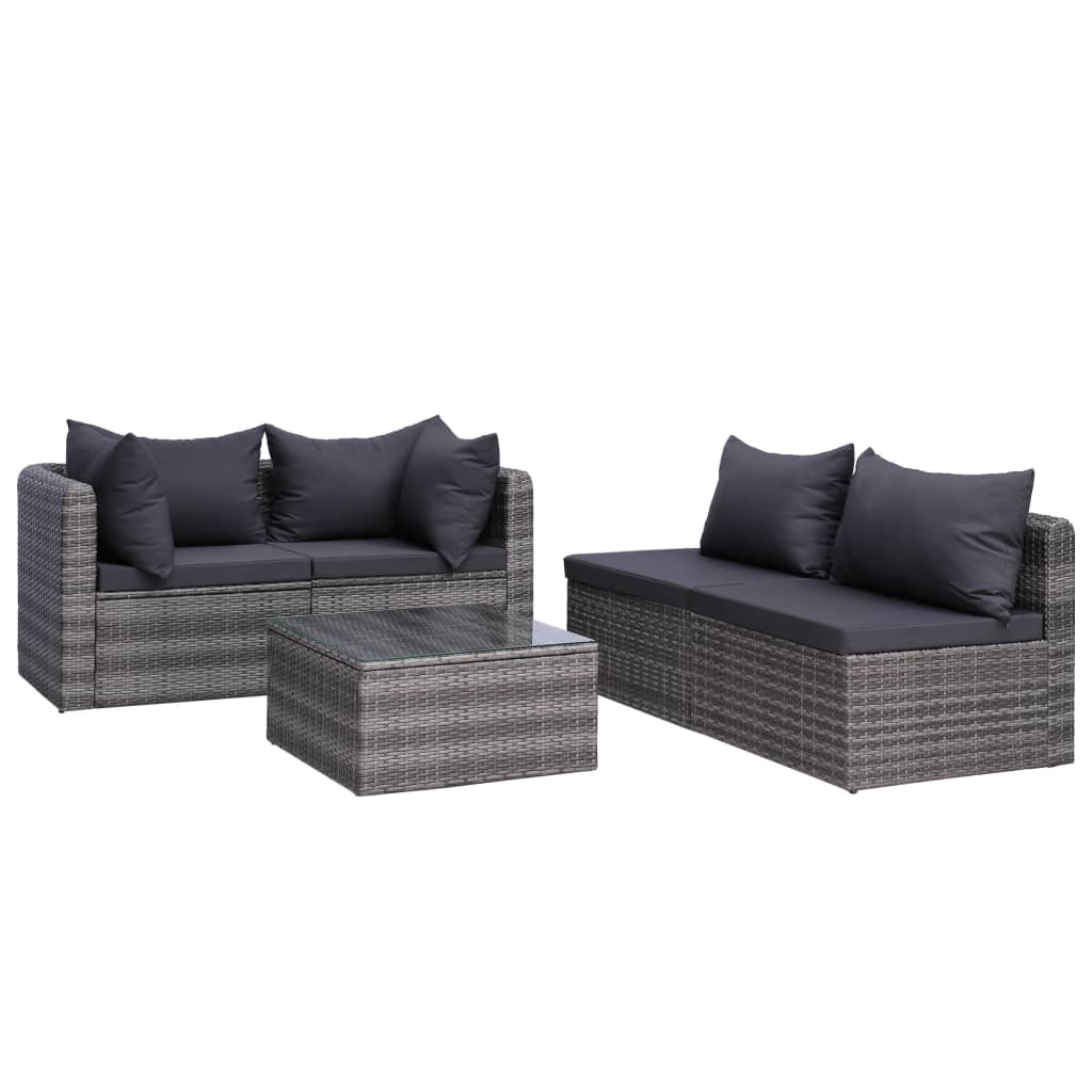 Set Divani da Giardino 7 pz con Cuscini in Polyrattan Grigio - homemem39