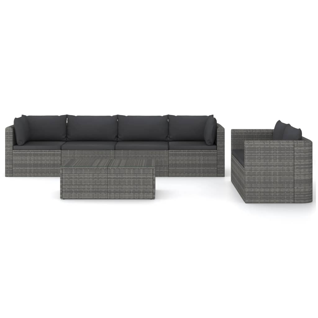 Set Divani da Giardino 7 pz con Cuscini in Polyrattan Grigio - homemem39