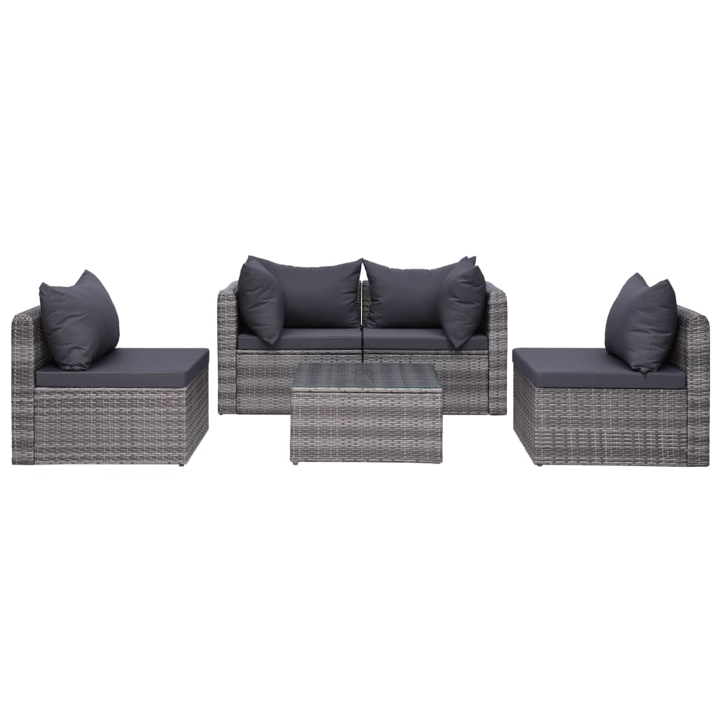 Set Divani da Giardino 7 pz con Cuscini in Polyrattan Grigio - homemem39