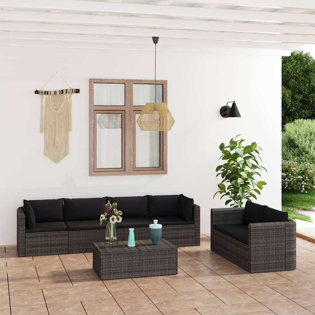 Set Divani da Giardino 7 pz con Cuscini in Polyrattan Grigio - homemem39