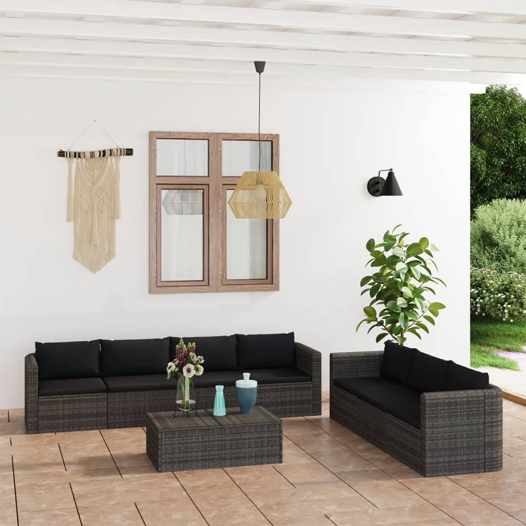 Set Divani da Giardino 8 pz con Cuscini in Polyrattan Grigio - homemem39