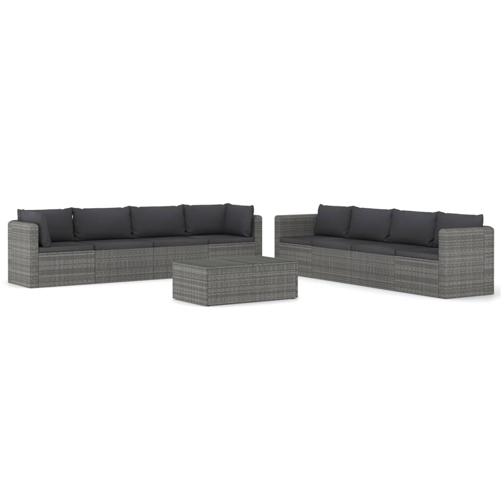 Set Divani da Giardino 9 pz con Cuscini in Polyrattan Grigio - homemem39