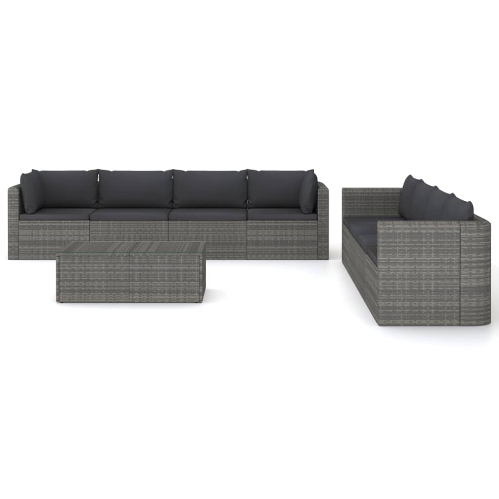 Set Divani da Giardino 9 pz con Cuscini in Polyrattan Grigio - homemem39