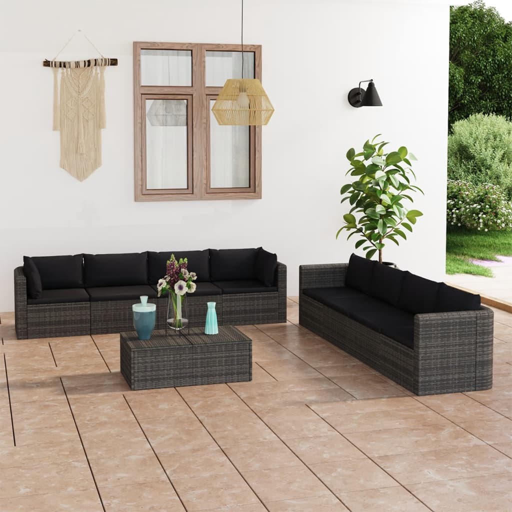 Set Divani da Giardino 9 pz con Cuscini in Polyrattan Grigio - homemem39