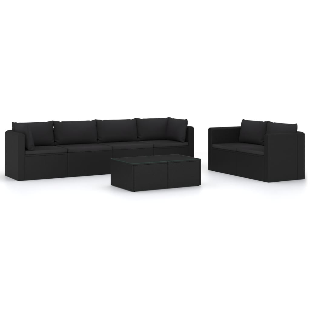 Set Divani da Giardino 7 pz con Cuscini in Polyrattan Nero - homemem39