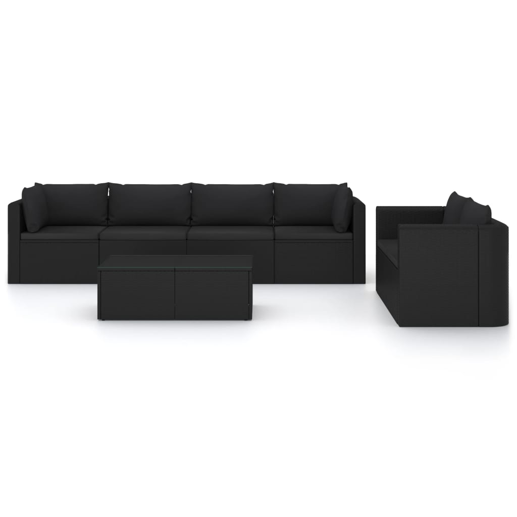 Set Divani da Giardino 7 pz con Cuscini in Polyrattan Nero - homemem39