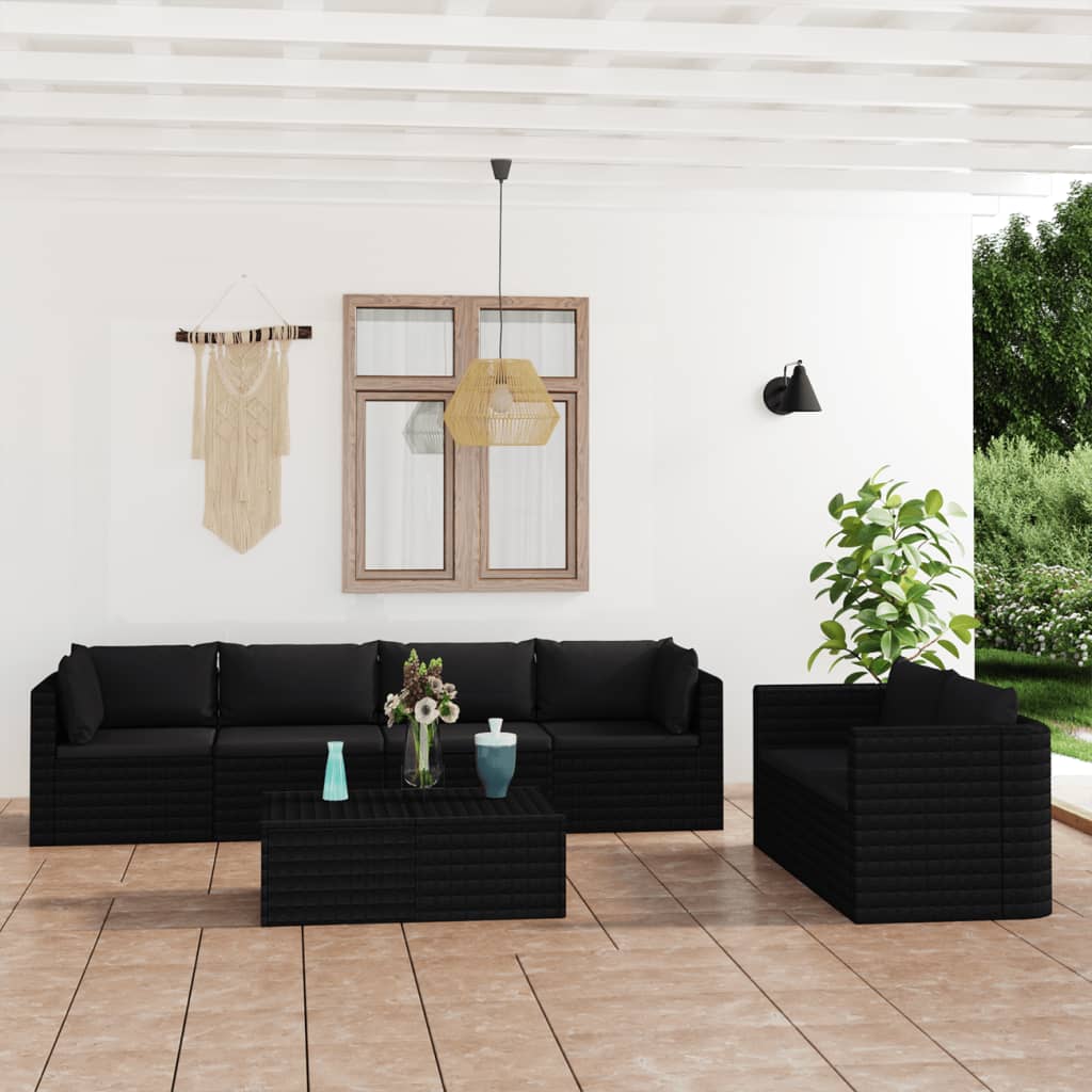 Set Divani da Giardino 7 pz con Cuscini in Polyrattan Nero - homemem39