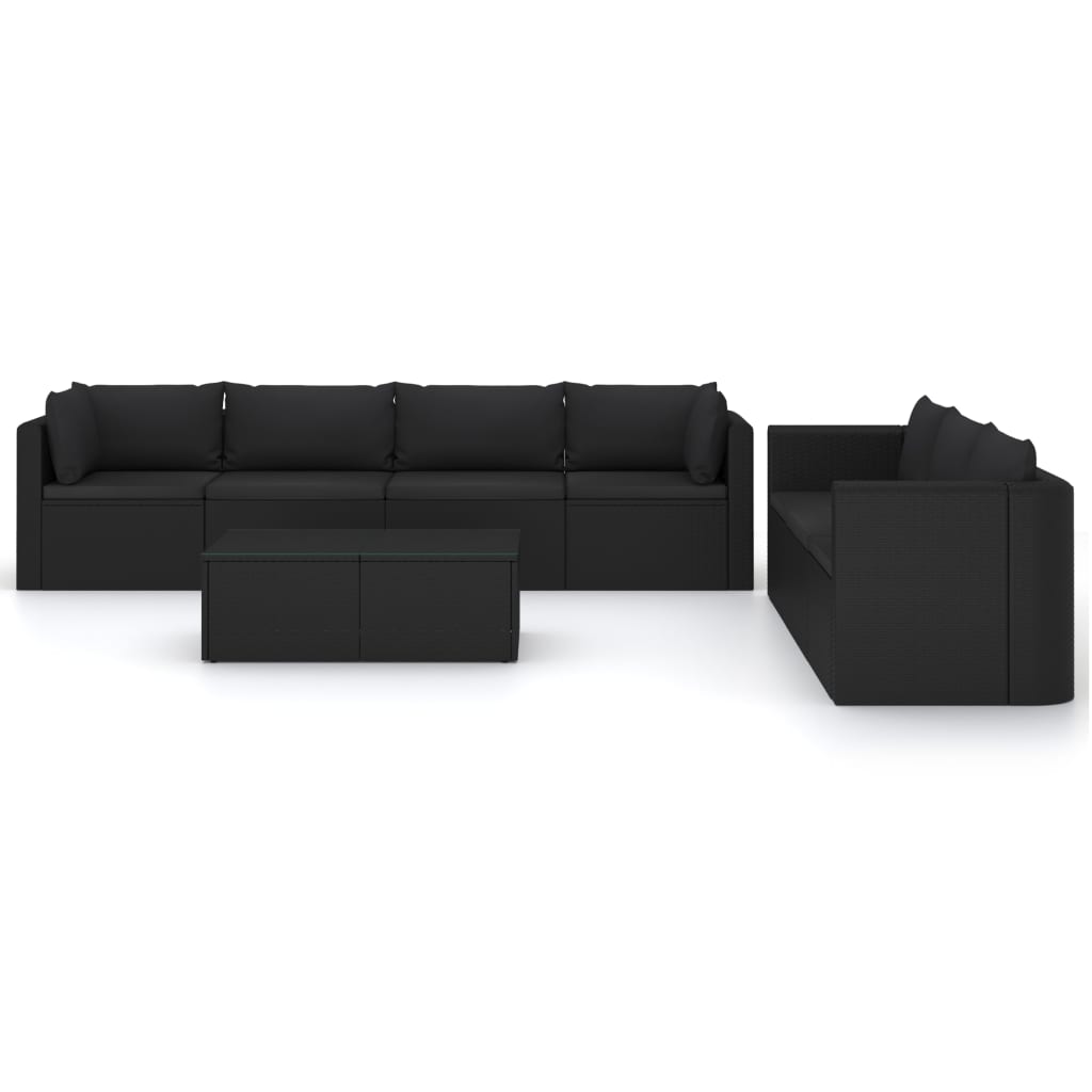 Set Divani da Giardino 8 pz con Cuscini in Polyrattan Nero - homemem39