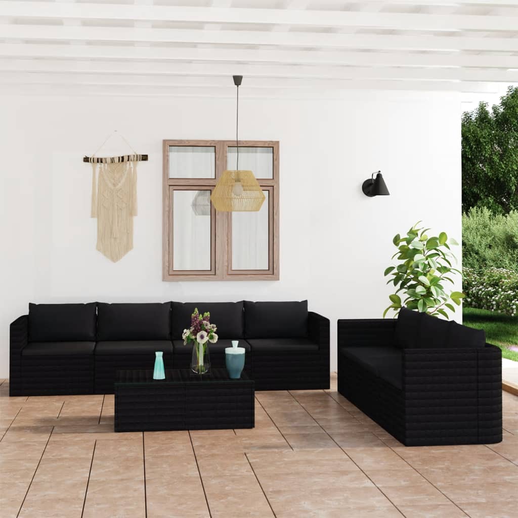 Set Divani da Giardino 8 pz con Cuscini in Polyrattan Nero - homemem39