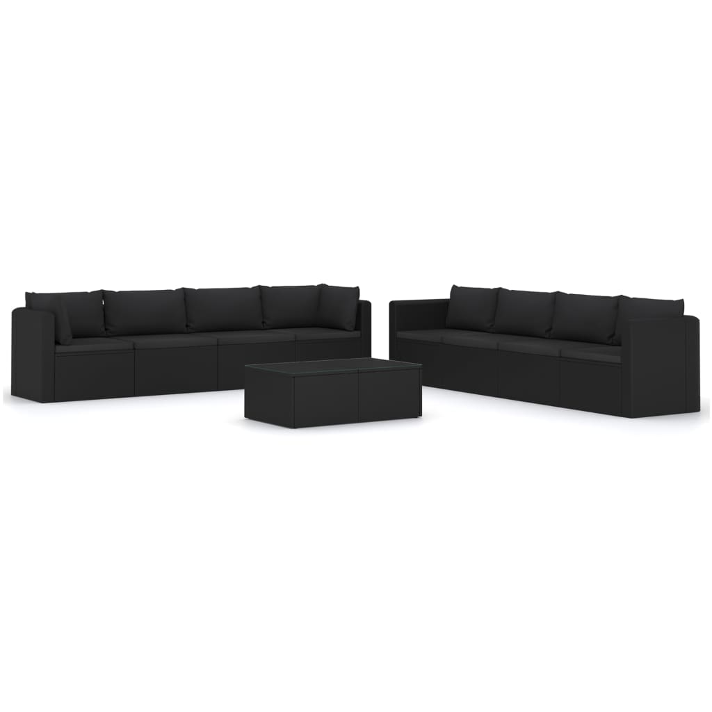 Set Divani da Giardino 9 pz con Cuscini in Polyrattan Nero - homemem39