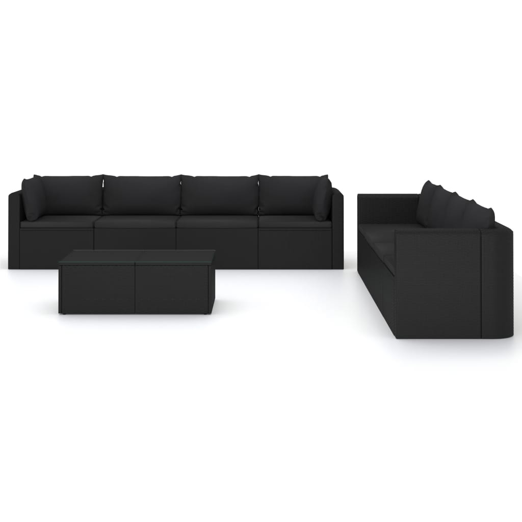 Set Divani da Giardino 9 pz con Cuscini in Polyrattan Nero - homemem39