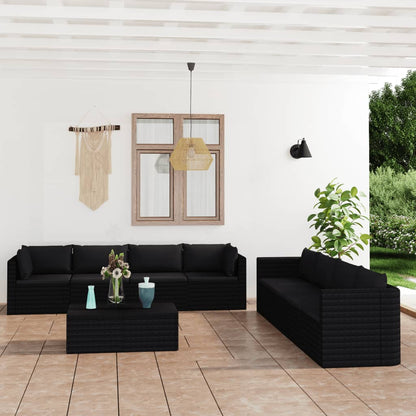 Set Divani da Giardino 9 pz con Cuscini in Polyrattan Nero - homemem39