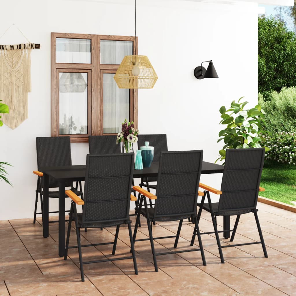 Set da Pranzo da Giardino 7 pz Nero e Marrone - homemem39