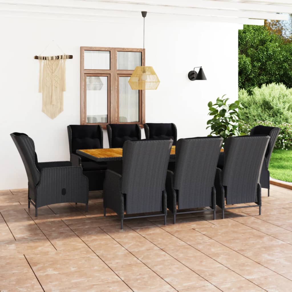 Set da Pranzo Giardino 9 pz con Cuscini Polyrattan Grigio Scuro - homemem39