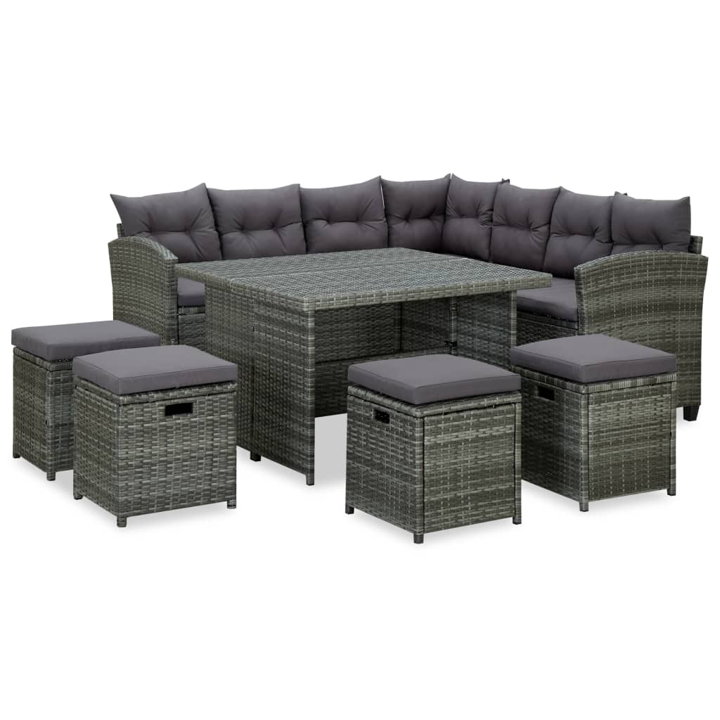 Set Divani da Giardino 6 pz con Cuscini in Polyrattan Grigio - homemem39