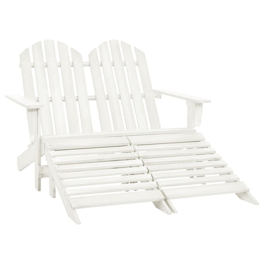 Sedia 2 Posti Adirondack con Ottomana in Abete Massello Bianco - homemem39