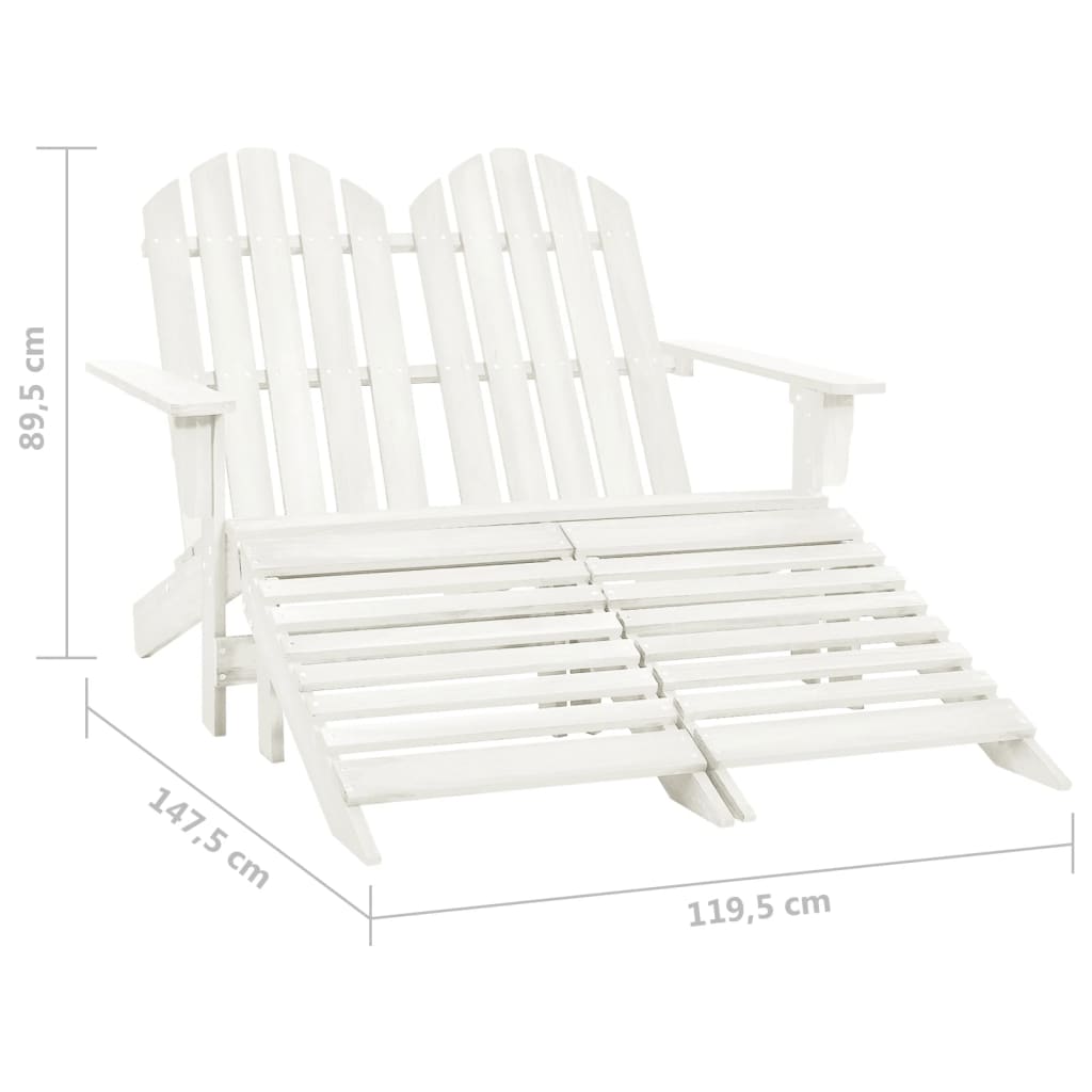 Sedia 2 Posti Adirondack con Ottomana in Abete Massello Bianco - homemem39