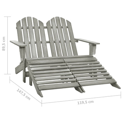 Sedia 2 Posti Adirondack con Ottomana in Abete Massello Grigio - homemem39