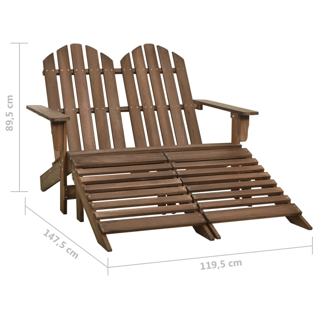 Sedia 2 Posti Adirondack con Ottomana in Abete Massello Marrone - homemem39