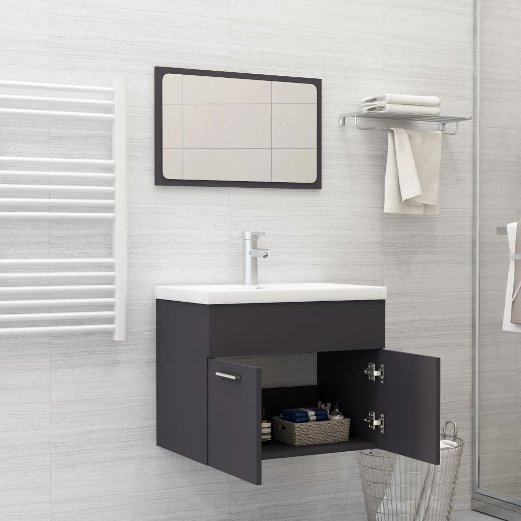 Set Mobili da Bagno 2 pz Grigio in Truciolato - homemem39