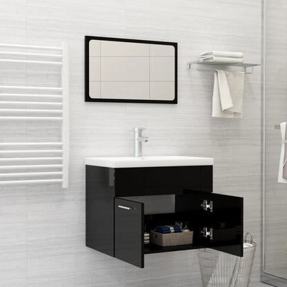 Set Mobili da Bagno 2pz Nero Lucido in Truciolato - homemem39