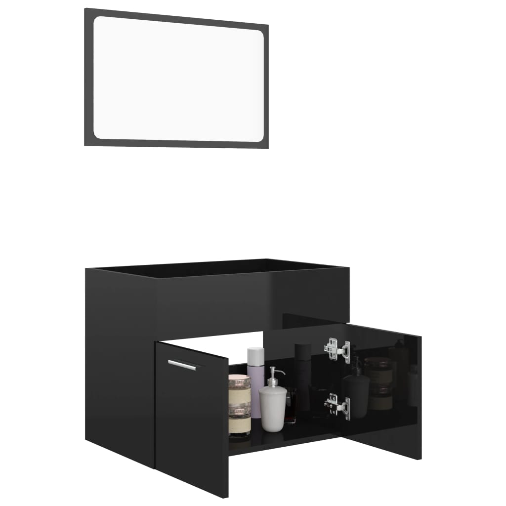 Set Mobili da Bagno 2pz Nero Lucido in Truciolato - homemem39