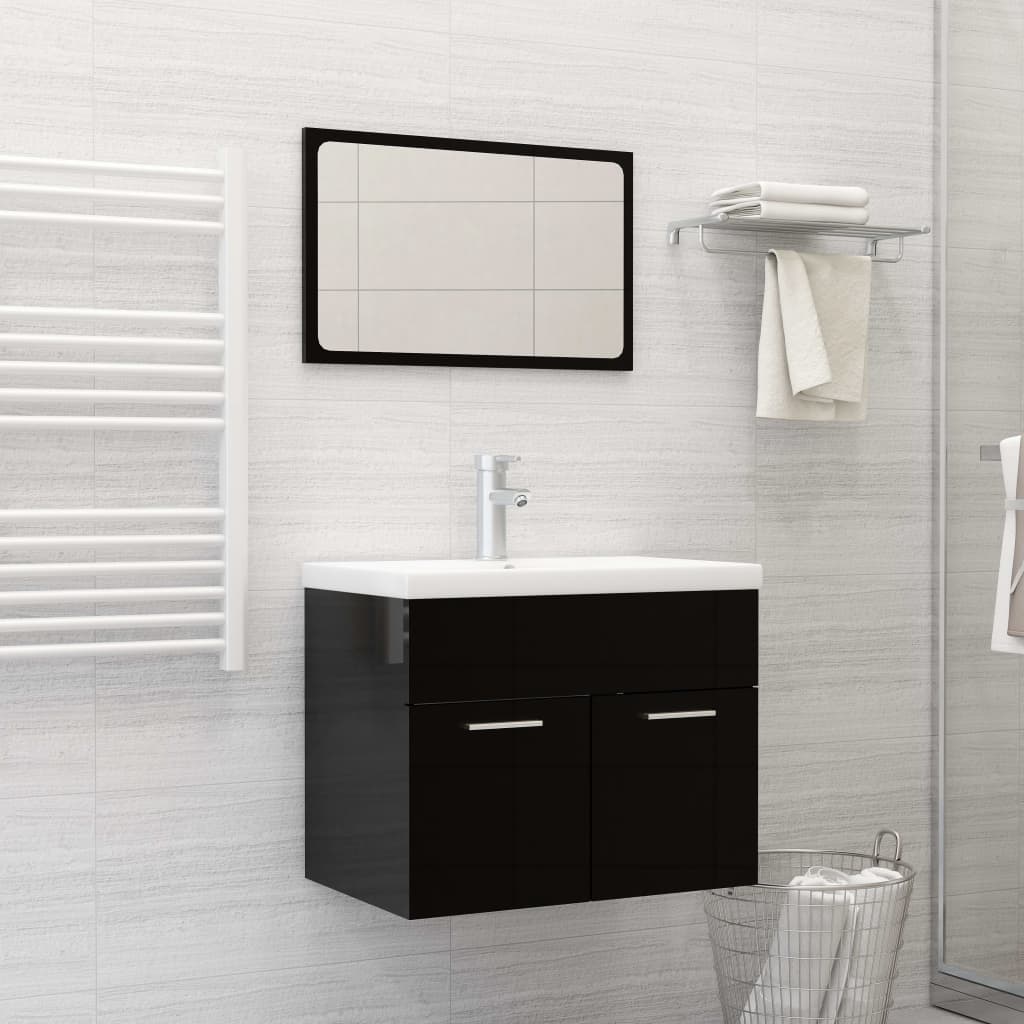 Set Mobili da Bagno 2pz Nero Lucido in Truciolato - homemem39