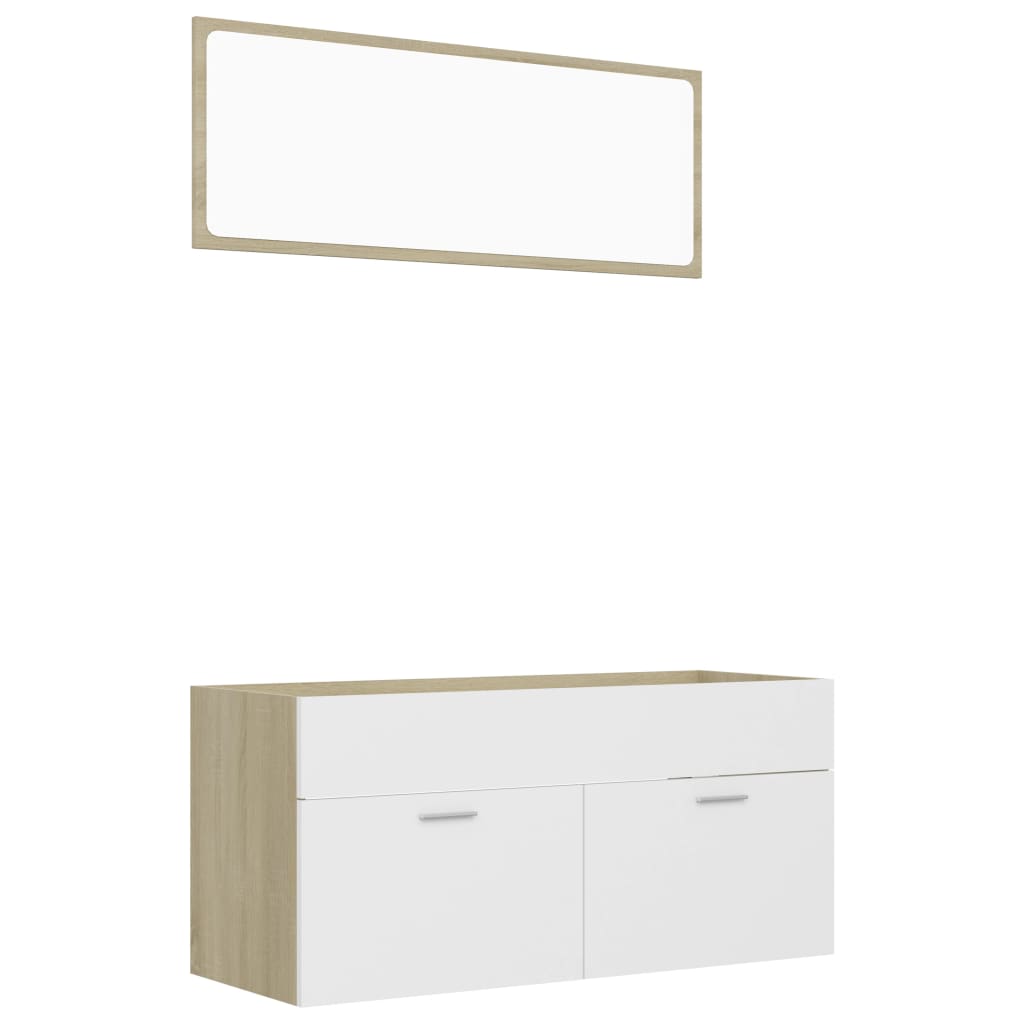 Set Mobili Bagno 2pz Bianco e Rovere Sonoma Legno Multistrato - homemem39