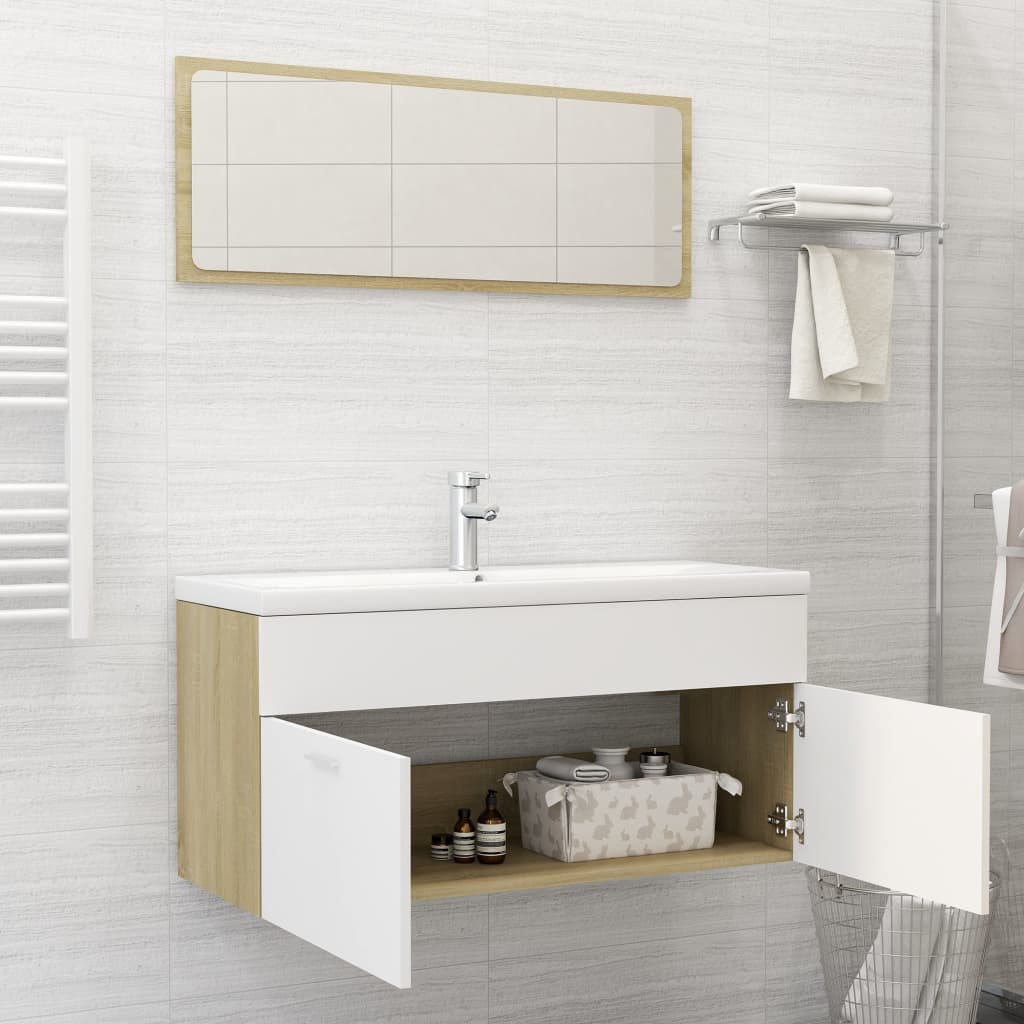 Set Mobili Bagno 2pz Bianco e Rovere Sonoma Legno Multistrato - homemem39