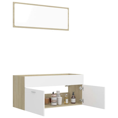 Set Mobili Bagno 2pz Bianco e Rovere Sonoma Legno Multistrato - homemem39