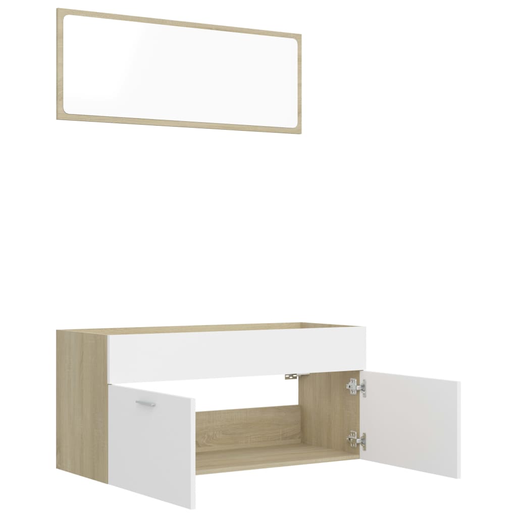 Set Mobili Bagno 2pz Bianco e Rovere Sonoma Legno Multistrato - homemem39