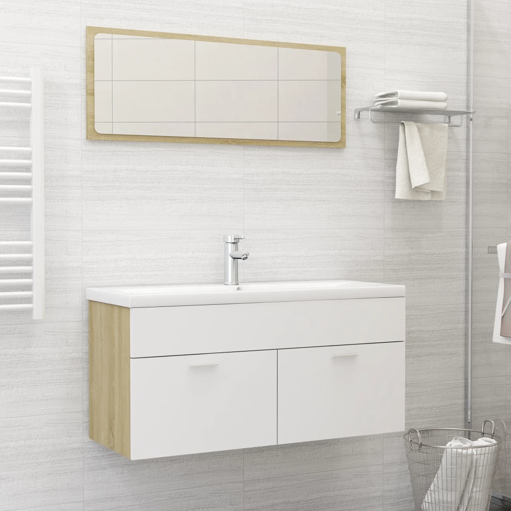 Set Mobili Bagno 2pz Bianco e Rovere Sonoma Legno Multistrato - homemem39