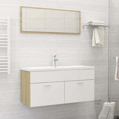 Set Mobili Bagno 2pz Bianco e Rovere Sonoma Legno Multistrato - homemem39