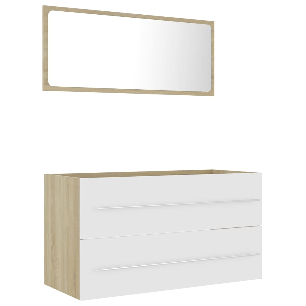 Set Mobili Bagno 2 pz Bianco e Rovere Sonoma Legno Multistrato - homemem39