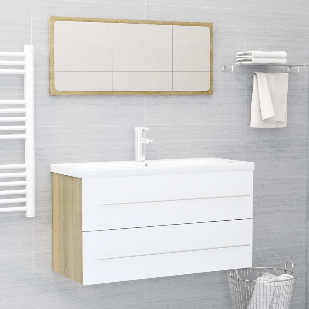 Set Mobili Bagno 2 pz Bianco e Rovere Sonoma Legno Multistrato - homemem39