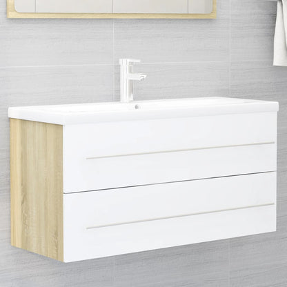 Set Mobili Bagno 2 pz Bianco e Rovere Sonoma Legno Multistrato - homemem39