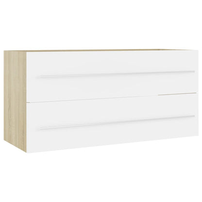 Set Mobili Bagno 2 pz Bianco e Rovere Sonoma Legno Multistrato - homemem39