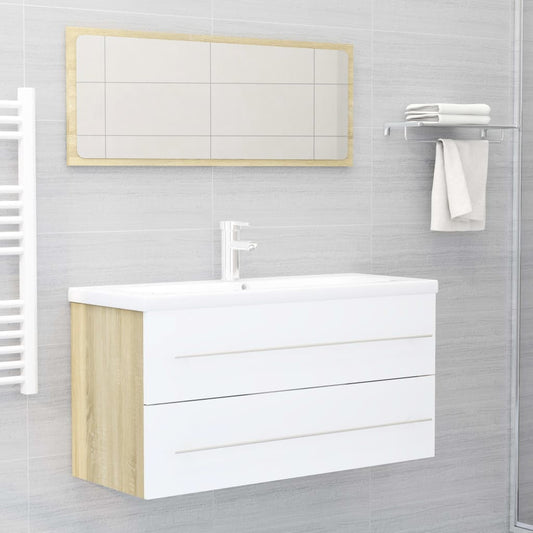 Set Mobili Bagno 2 pz Bianco e Rovere Sonoma Legno Multistrato - homemem39