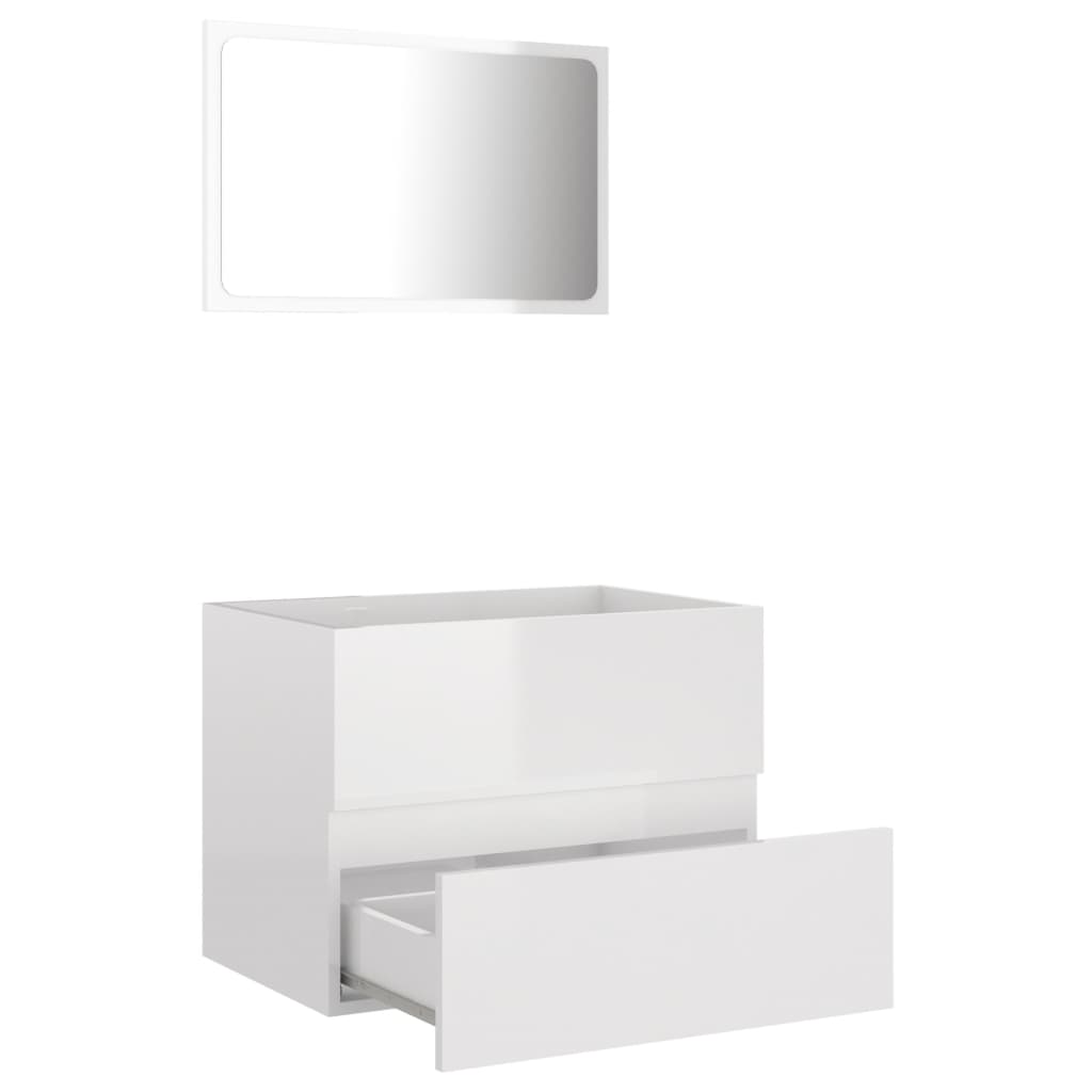 Set Mobili da Bagno 2 pz Bianco Lucido in Legno Multistrato - homemem39